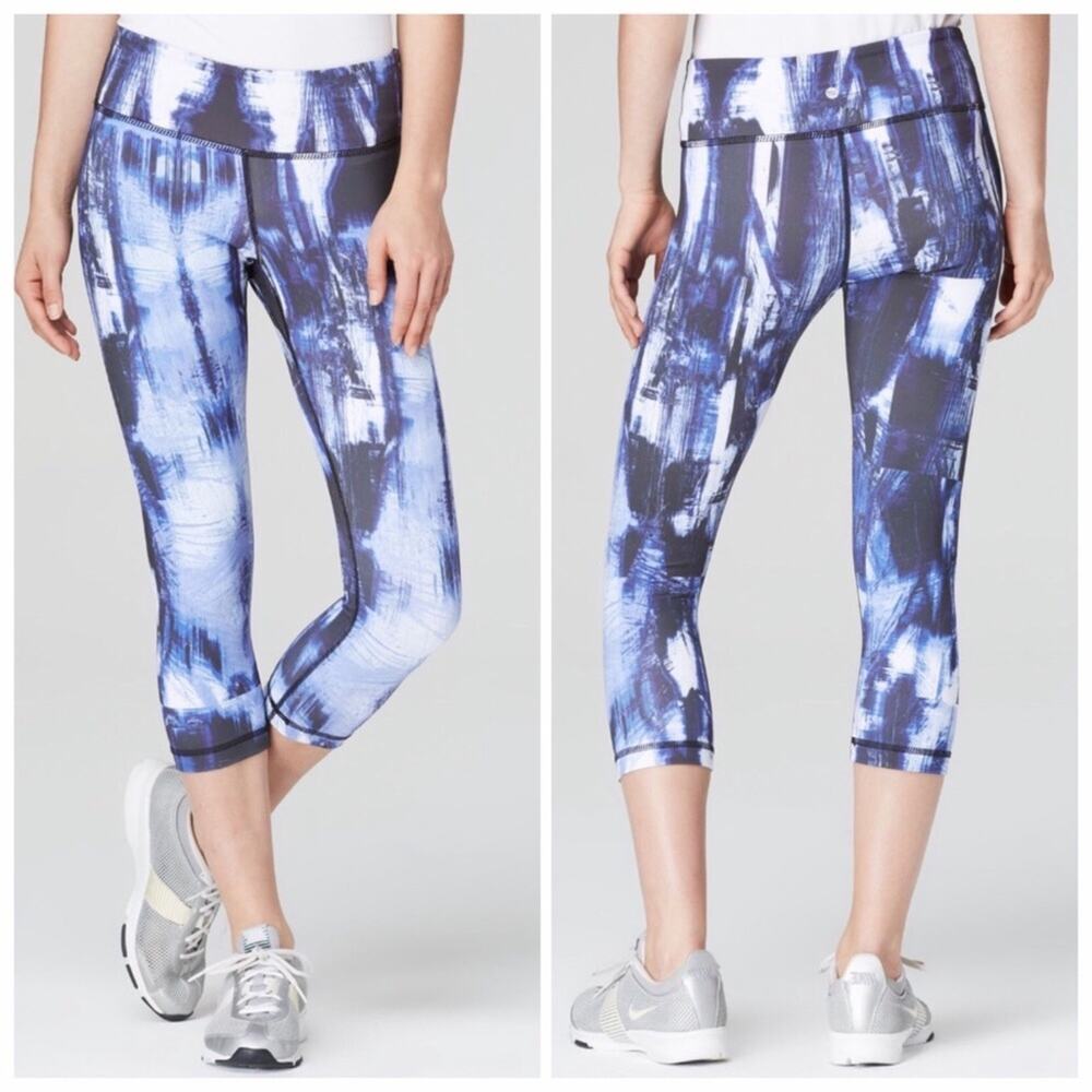 Vimmia Athletic Leggings Blue & White Abstract Print Crop Capri